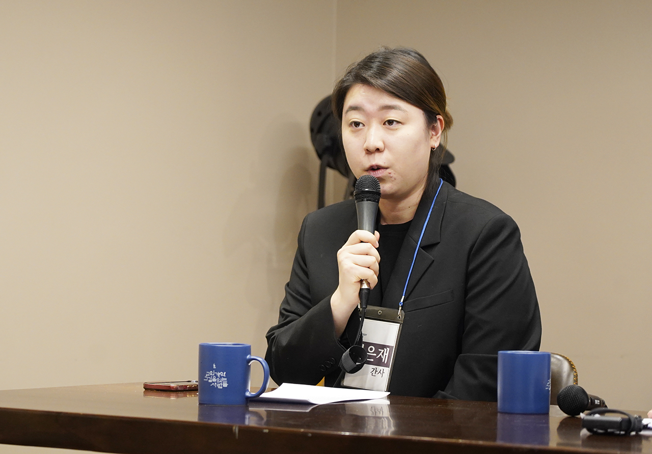 지난 4일 오전 열린 ‘성범죄 목사 징계 촉구 기자회견’에서 발언하는 이은재 간사 ⓒ 기독교반성폭력센터 제공
