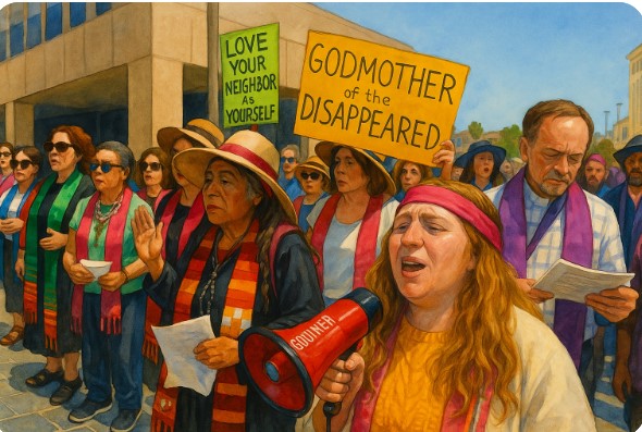 지난 6월 LA에서 있었던 집회의 모습을 그려달라는 지시어에 따라 챗 지피티가 생성한 사진